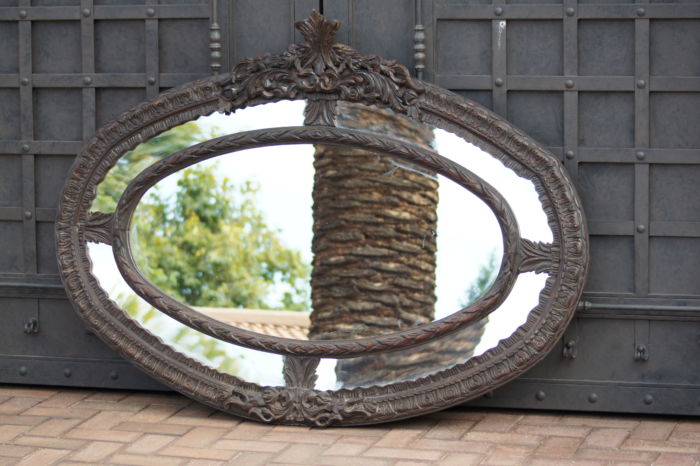 Oval Ornate Carved Wooden Mirror - Image 2
