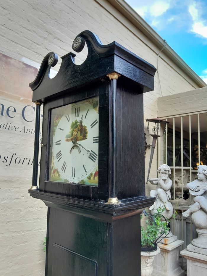 An Antique George III Oak Grandfather / Longcase Clock in an Contemporary Ebonised Finish - Image 7