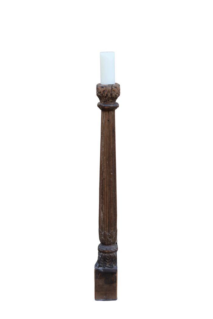 Late 18th / Early 19th Century Carved Oak Architectural Pillar Candle Stick
