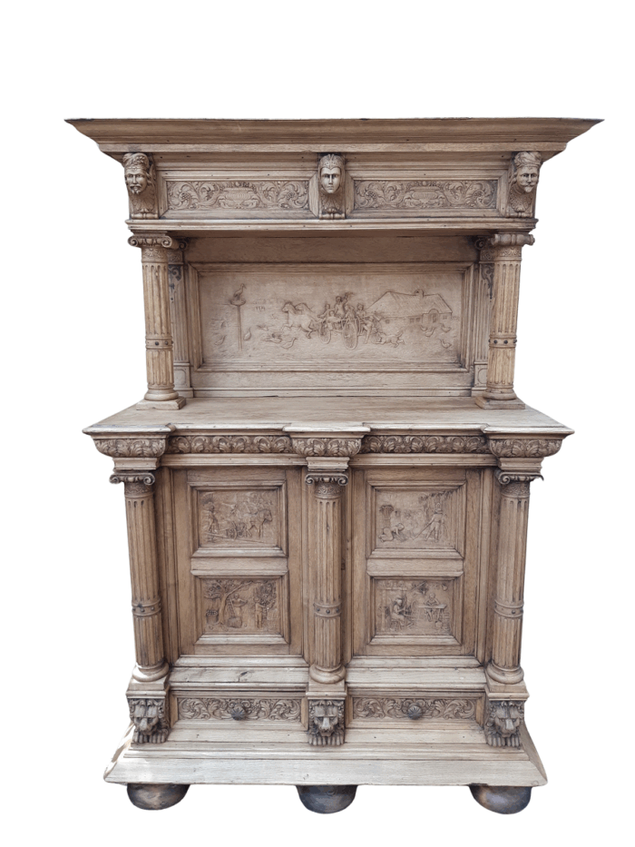 Victorian Ornately Carved Cabinet in a Contemporary Bleached / Natural Wood Finish