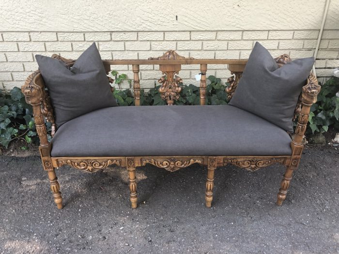 Venetian Walnut Carved Bench Circa 19th Century upholstered