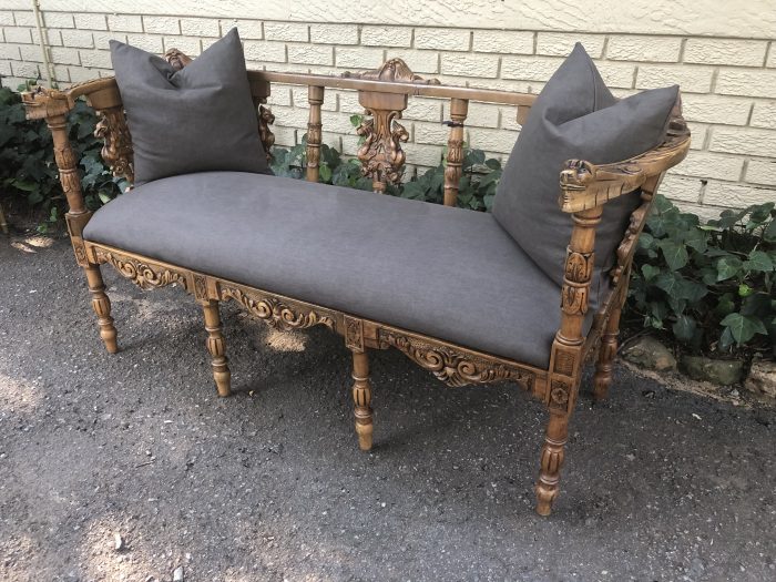 Venetian Walnut Carved Bench Circa 19th Century upholstered - Image 4