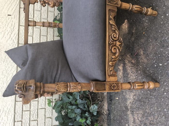 Venetian Walnut Carved Bench Circa 19th Century upholstered - Image 8