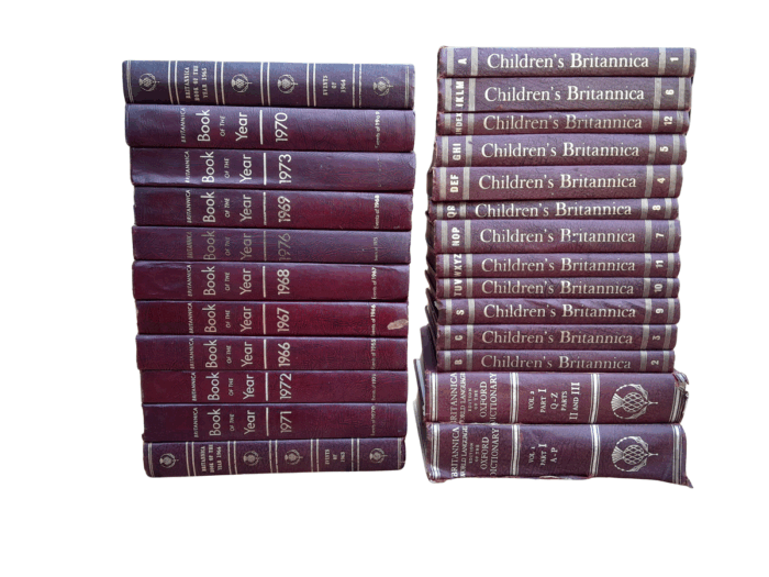 A 20TH Century Set Of 25 Books (25) Books. Comprising Twelve (12) Children Encyclopaedias, 2 Britanica Books of the Year, Nine (9) Year Books And Two (2 Dictionaries)