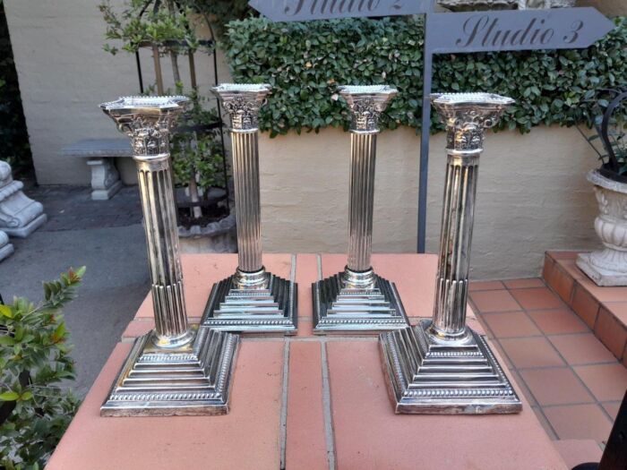 A Set of Four 20th Century Elizabeth II Silver-Plated Corinthian Column Candlesticks - Image 2