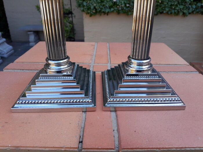 A Set of Four 20th Century Elizabeth II Silver-Plated Corinthian Column Candlesticks - Image 6