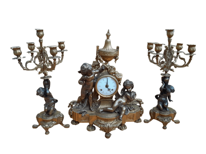 A 20th Century Brass Clock/Garniture Set