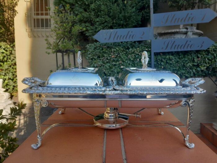 A 19th / 20th Century Victorian Twin Entrée Food Warmer On Stand - Image 2