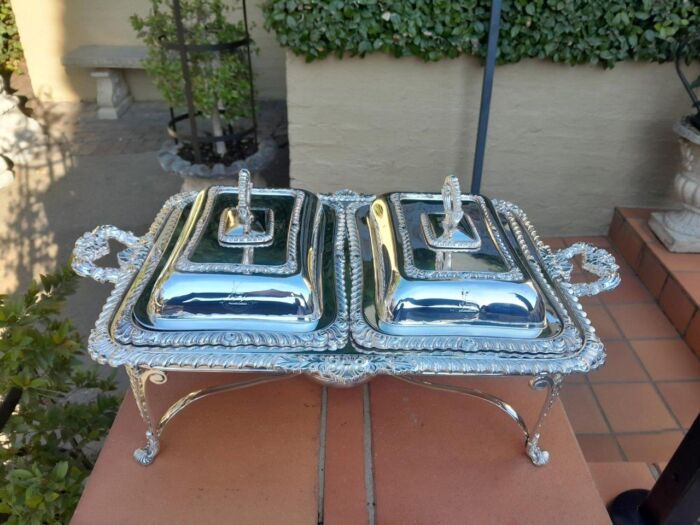 A 19th / 20th Century Victorian Twin Entrée Food Warmer On Stand - Image 3