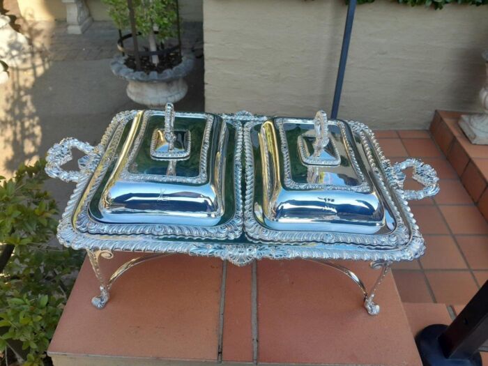 A 19th / 20th Century Victorian Twin Entrée Food Warmer On Stand - Image 4