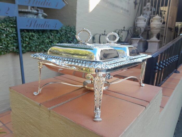 A 19th / 20th Century Victorian Twin Entrée Food Warmer On Stand - Image 5