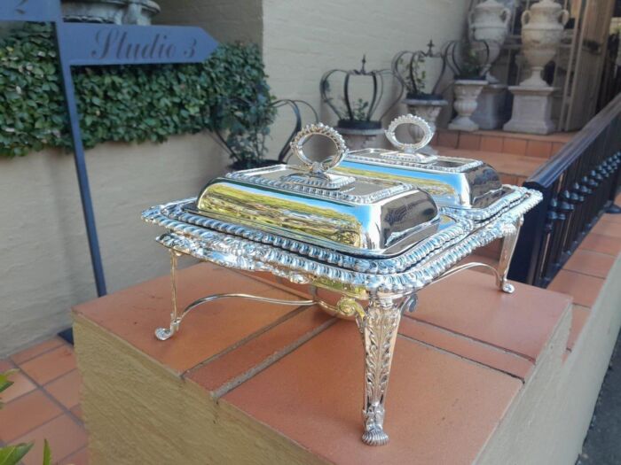 A 19th / 20th Century Victorian Twin Entrée Food Warmer On Stand - Image 6