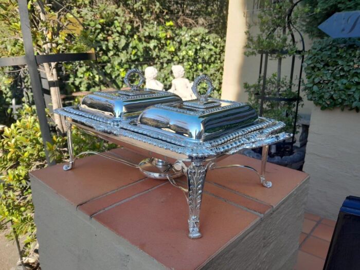 A 19th / 20th Century Victorian Twin Entrée Food Warmer On Stand - Image 7