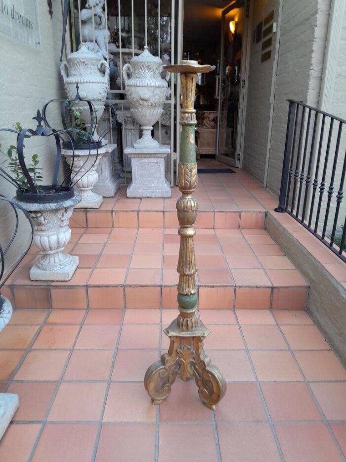 An Early 20th Century Circa 1920 Carved Giltwood Torchiere / Candle Holder For Floor Or Table Décor - Image 2