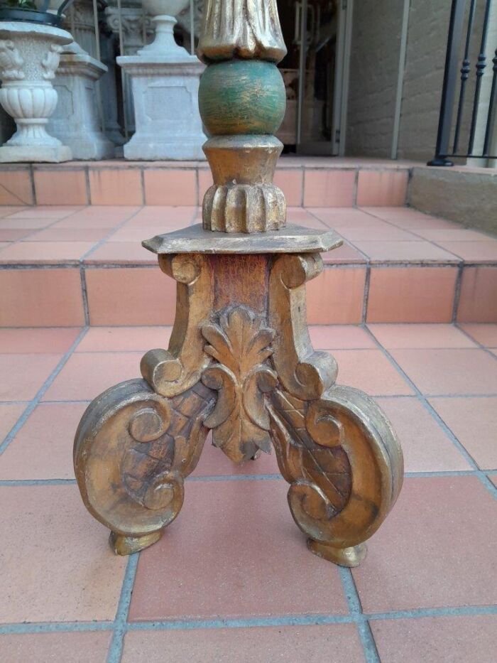An Early 20th Century Circa 1920 Carved Giltwood Torchiere / Candle Holder For Floor Or Table Décor - Image 5
