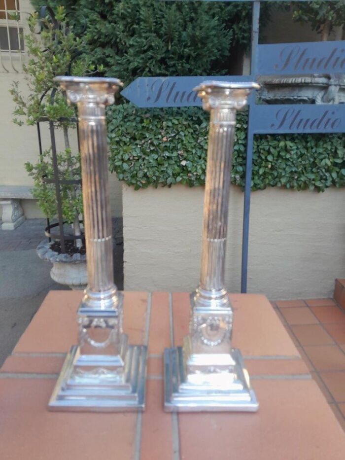 A 20th Century Pair Of French Style Heavy Silver Plate Candlesticks - Image 2
