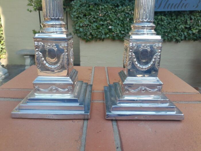 A 20th Century Pair Of French Style Heavy Silver Plate Candlesticks - Image 5