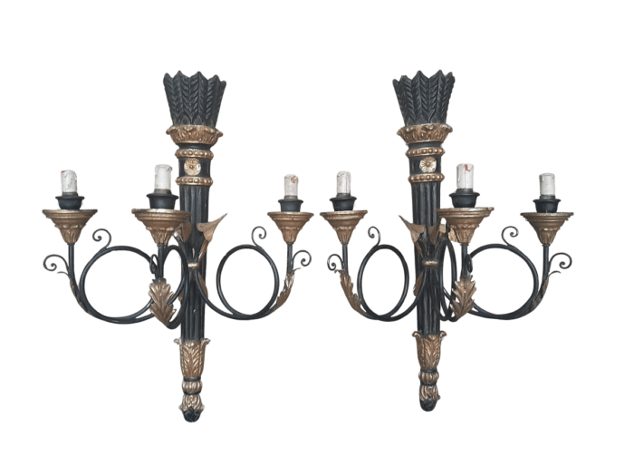 A 20th Century  French Style Pair Of  Giltwood And Metal Wall Light Sconces