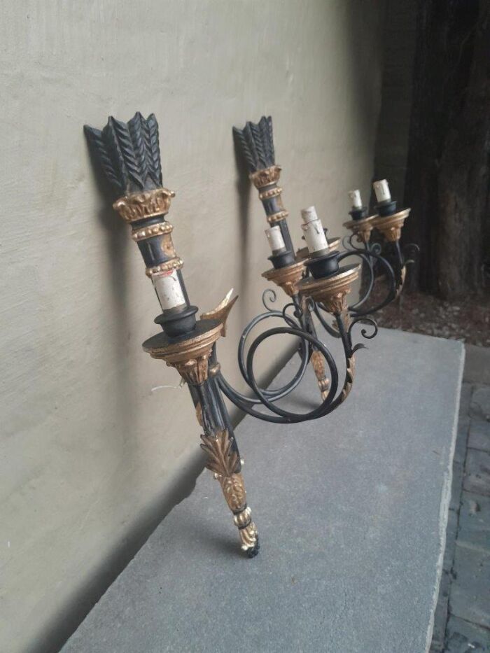 A 20th Century  French Style Pair Of  Giltwood And Metal Wall Light Sconces - Image 5