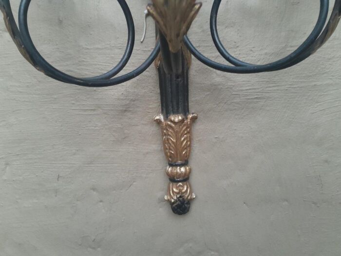 A 20th Century  French Style Pair Of  Giltwood And Metal Wall Light Sconces - Image 7