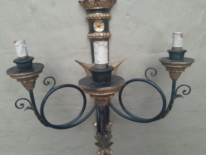 A 20th Century  French Style Pair Of  Giltwood And Metal Wall Light Sconces - Image 8