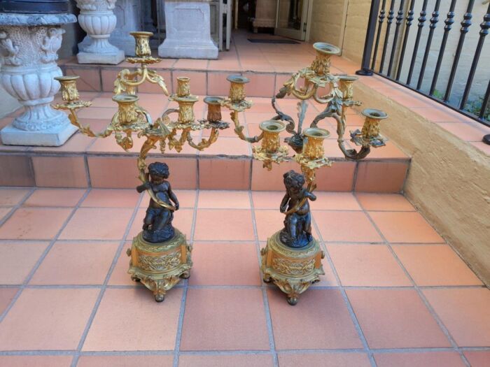 A 19TH Century Large Size Pair of French Louis VI Gilt Bronze Putti Candelabras - Image 3