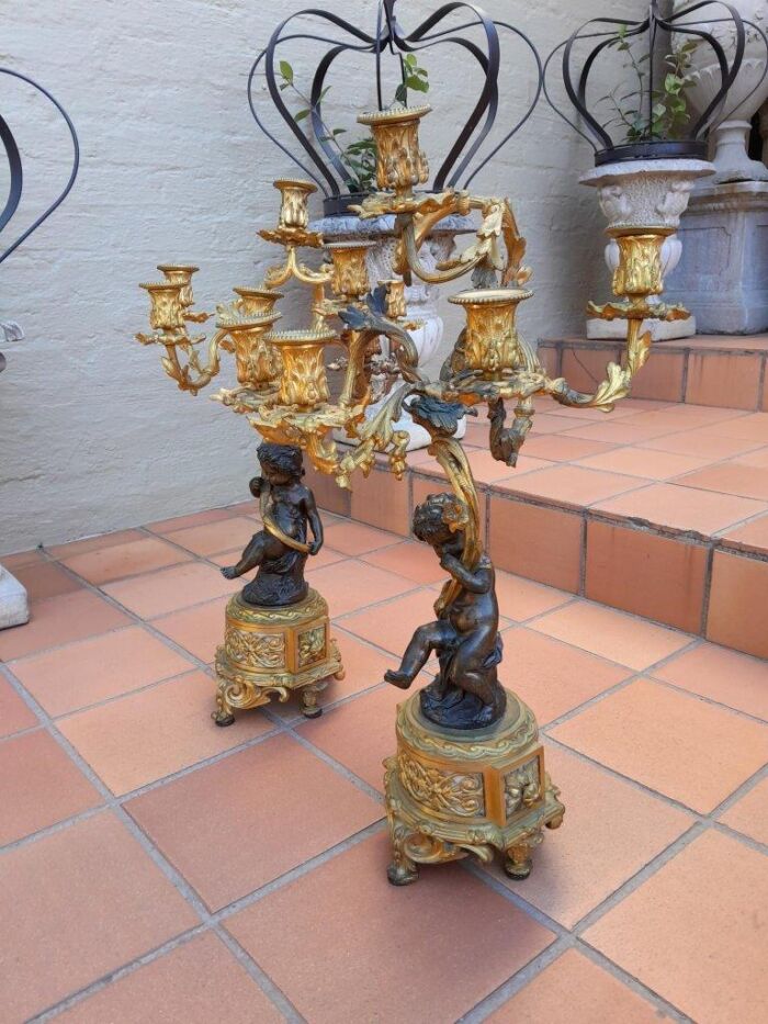 A 19TH Century Large Size Pair of French Louis VI Gilt Bronze Putti Candelabras - Image 4