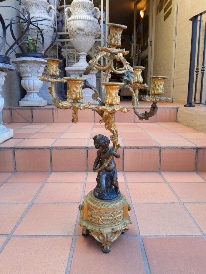 A 19TH Century Large Size Pair of French Louis VI Gilt Bronze Putti Candelabras - Image 5