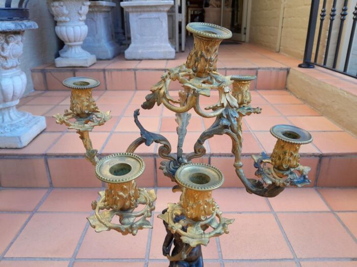 A 19TH Century Large Size Pair of French Louis VI Gilt Bronze Putti Candelabras - Image 7