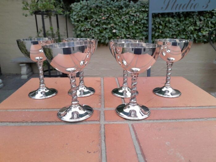 A Set Of Six Emess Silver-Plate Wine Goblets