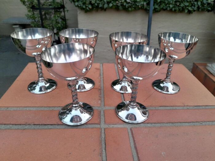 A Set Of Six Emess Silver-Plate Wine Goblets - Image 2
