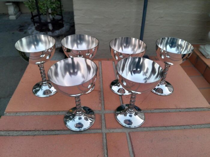 A Set Of Six Emess Silver-Plate Wine Goblets - Image 3