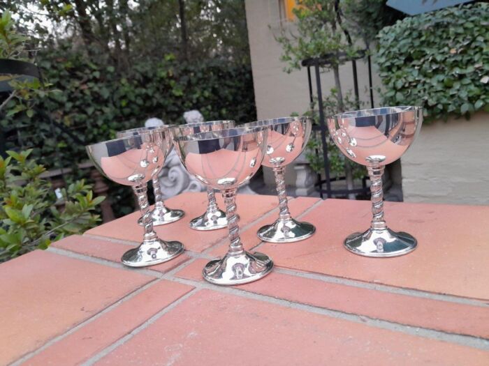 A Set Of Six Emess Silver-Plate Wine Goblets - Image 4
