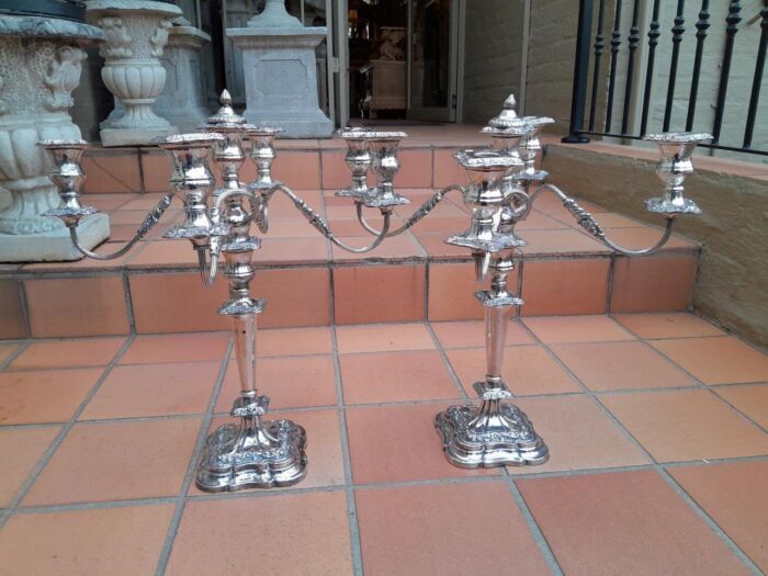 A 20th Century Large and Ornate Pair of Silver-plated Candelabras - Image 2