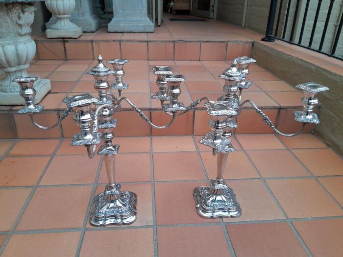 A 20th Century Large and Ornate Pair of Silver-plated Candelabras - Image 3