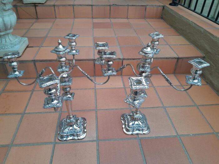 A 20th Century Large and Ornate Pair of Silver-plated Candelabras - Image 4