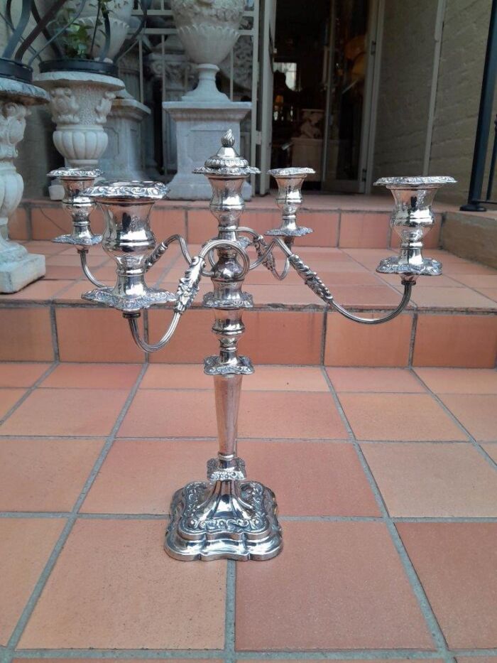 A 20th Century Large and Ornate Pair of Silver-plated Candelabras - Image 5
