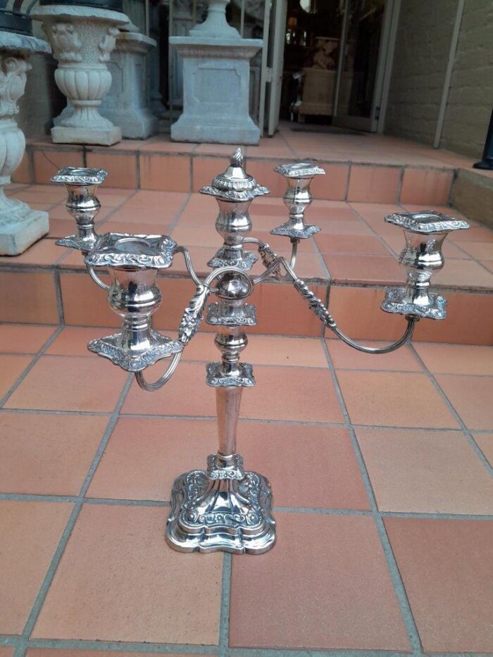 A 20th Century Large and Ornate Pair of Silver-plated Candelabras - Image 6