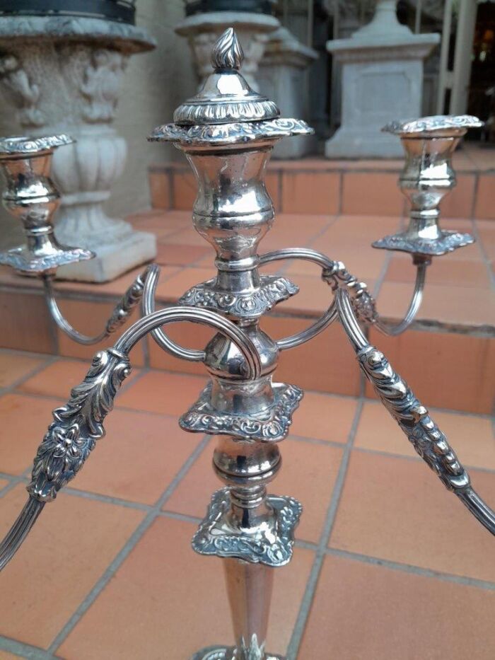 A 20th Century Large and Ornate Pair of Silver-plated Candelabras - Image 8