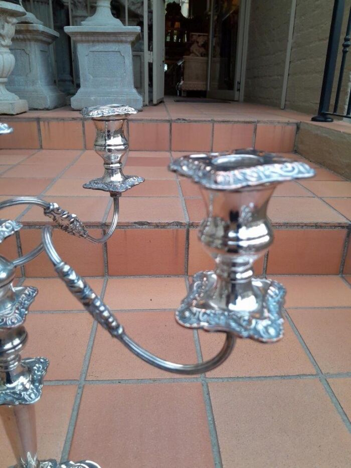 A 20th Century Large and Ornate Pair of Silver-plated Candelabras - Image 9