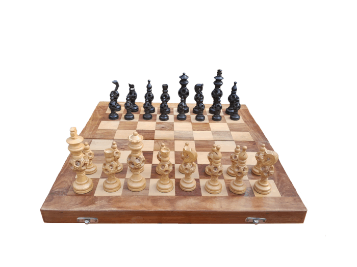 A 20th Century Wooden Chess Board with Mystery Ball Pieces