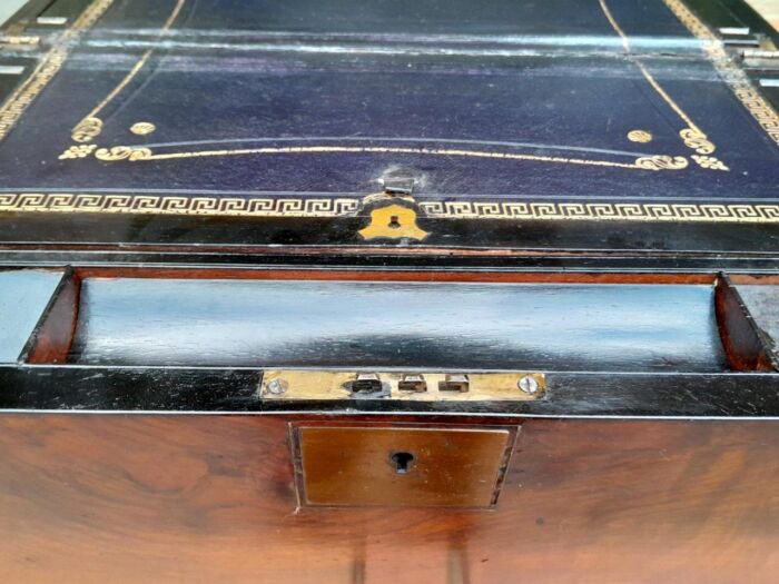 A 19th Century Victorian Campaign Military Rosewood Writing Slope with Brass Handle - Image 12