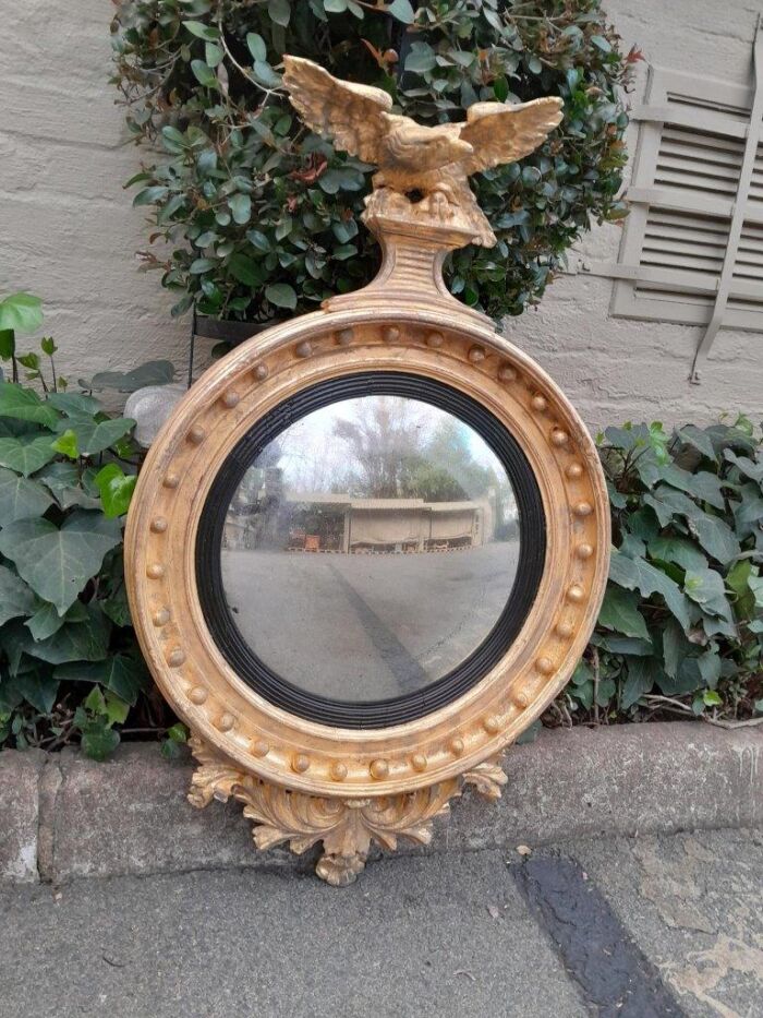 An  English Antique 19th Century Circa 1830s Regency Convex Mirror with Eagle and Ball Detail - Image 2