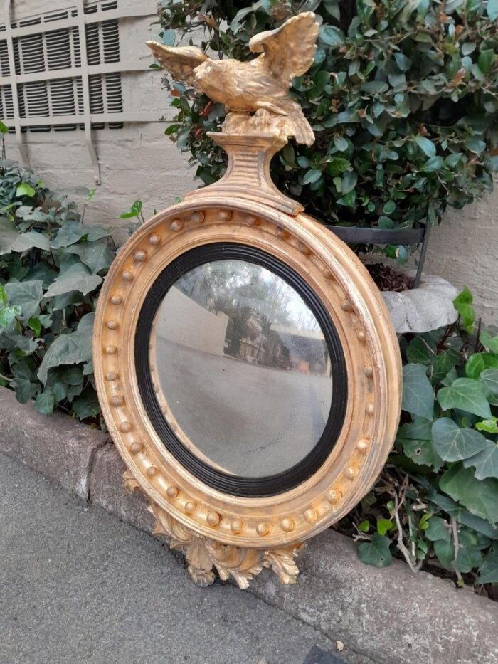 An  English Antique 19th Century Circa 1830s Regency Convex Mirror with Eagle and Ball Detail - Image 3