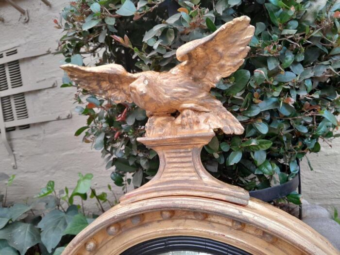 An  English Antique 19th Century Circa 1830s Regency Convex Mirror with Eagle and Ball Detail - Image 5
