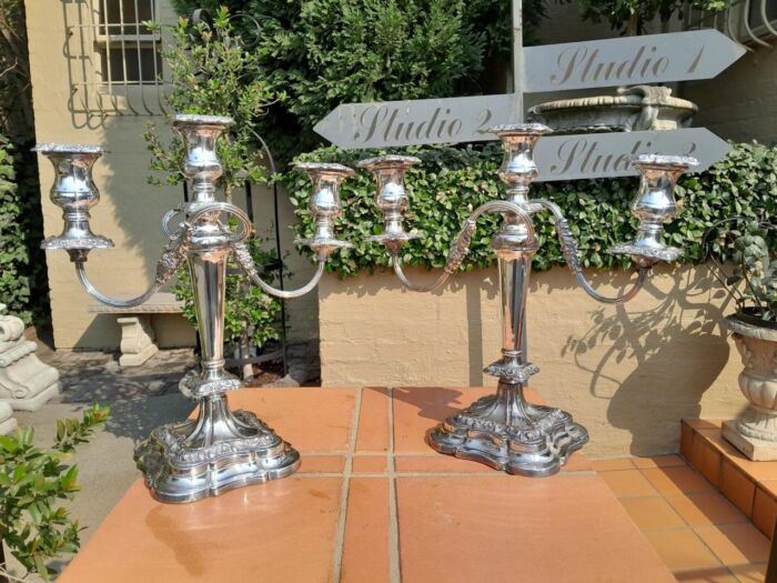 An Antique Victorian Pair of Heavy Sheffield Plate Candelabras - Image 2