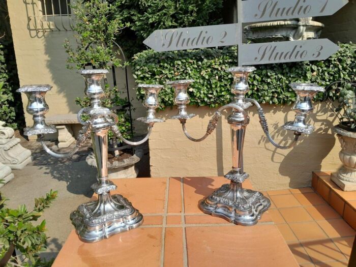 An Antique Victorian Pair of Heavy Sheffield Plate Candelabras - Image 3
