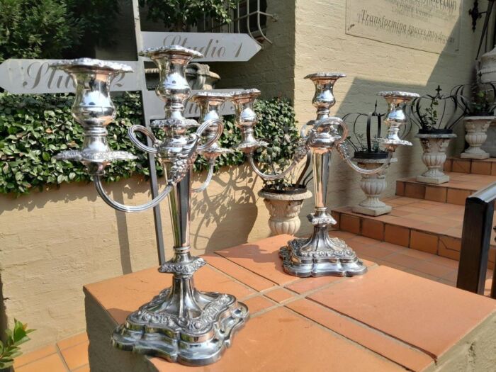 An Antique Victorian Pair of Heavy Sheffield Plate Candelabras - Image 4