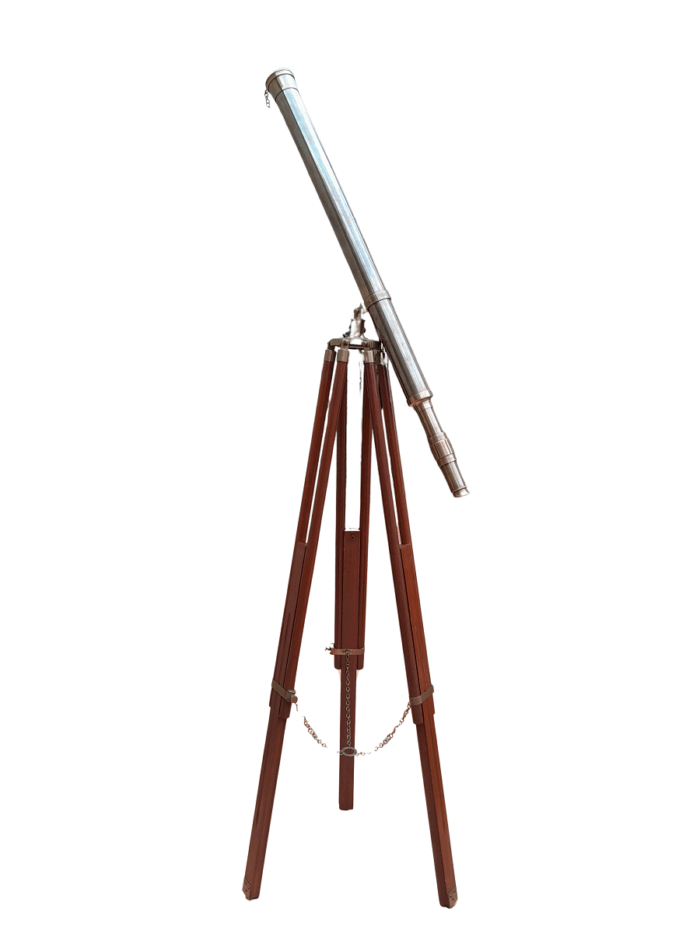 A 20TH Century Solid Brass Telescope on Adjustable Teak Wood Tripod Stand With Brass Fittings and Mounts