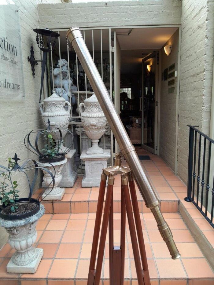 A 20TH Century Solid Brass Telescope on Adjustable Teak Wood Tripod Stand With Brass Fittings and Mounts - Image 4